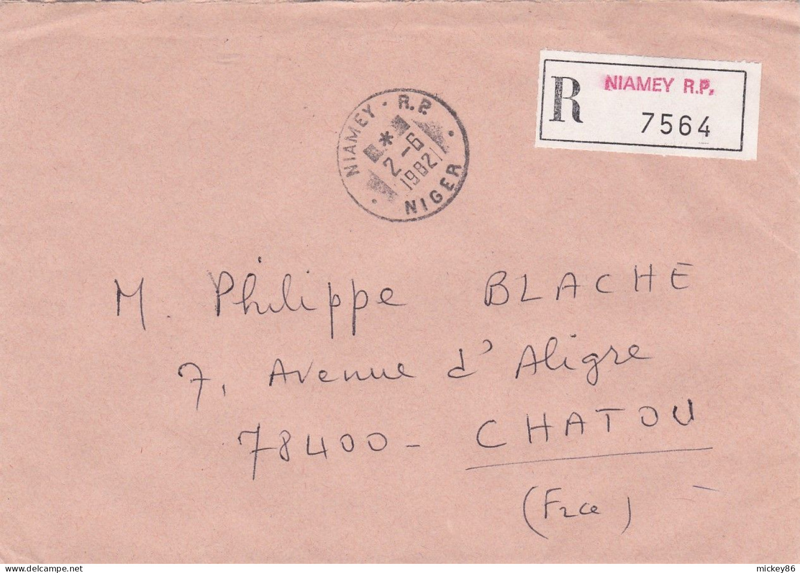 NIGER-1982 -Lettre Recommandée En Franchise Postale De  NIAMEY  à CHATOU-78 (France)  ...cachet - Níger (1960-...)