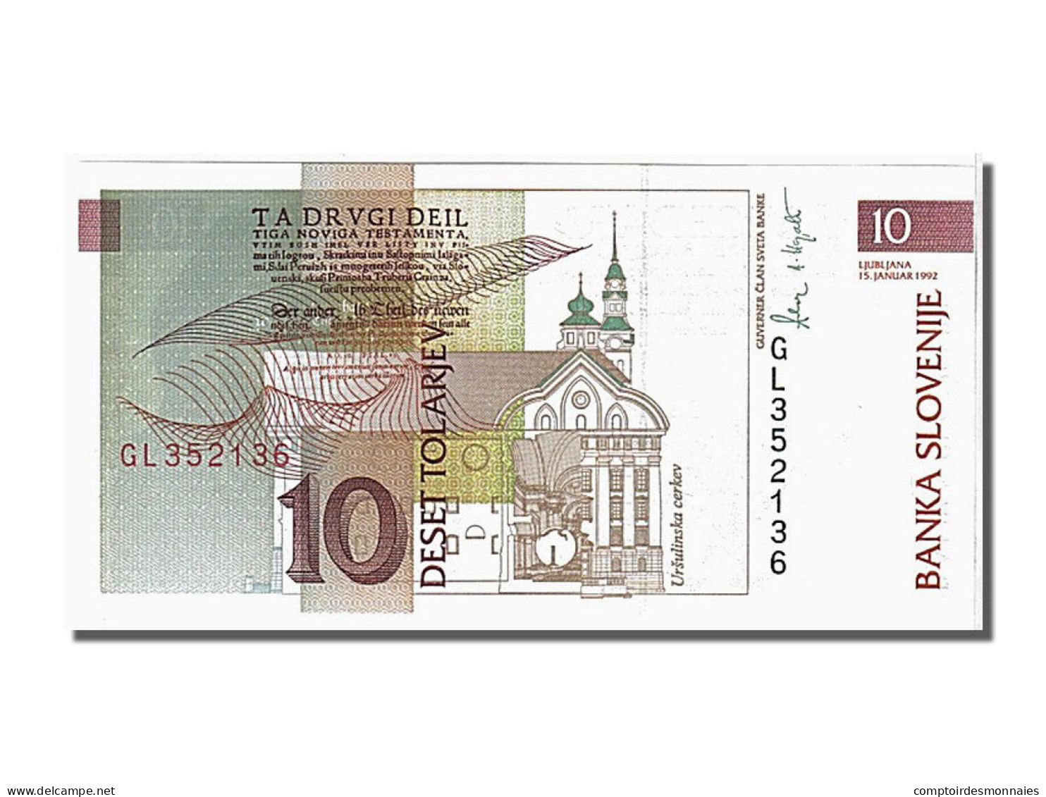 Billet, Slovénie, 10 Tolarjev, 1992, 1992-01-15, NEUF - Slovénie