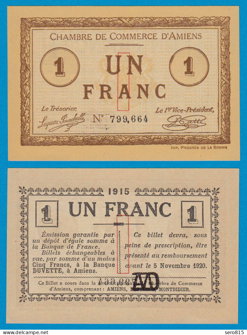 Frankreich - France 1 Franc Notgeld 1915 D'AMIENS UNC   (18913 - Other & Unclassified