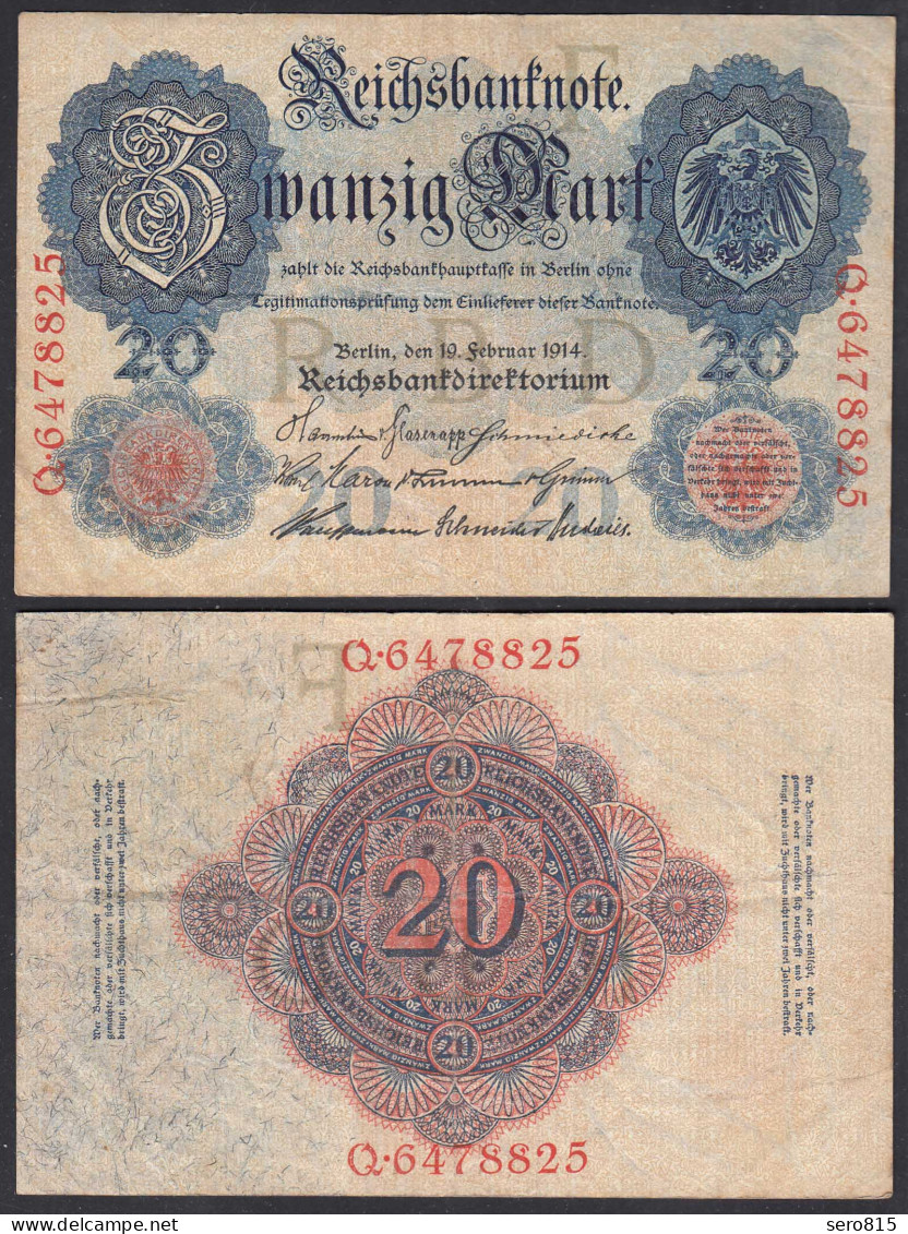 20 Mark 1914 Ro 47b Pick 46b VF (3) Serie Q UDR F 7-stellig      (27938 - Altri & Non Classificati