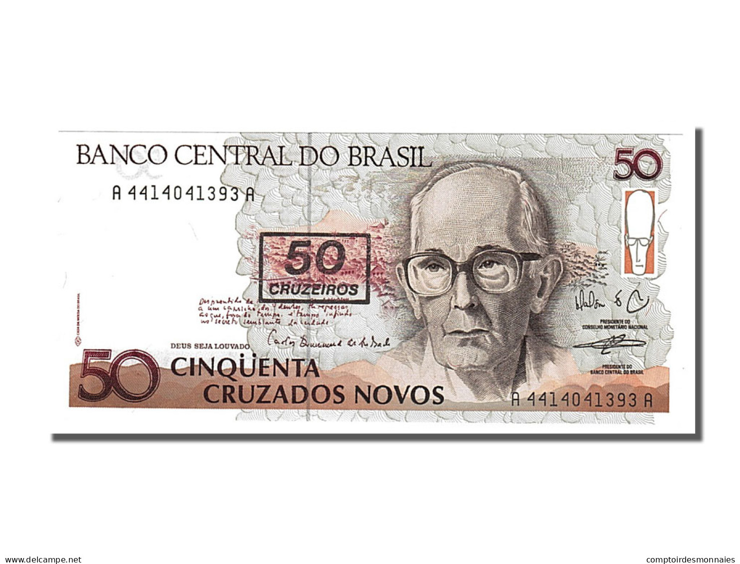 Billet, Brésil, 50 Cruzeiros On 50 Cruzados Novos, 1990, NEUF - Brésil