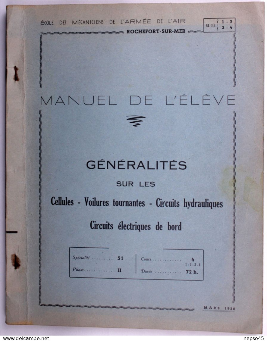 Ecole Mécaniciens De L'Armée De L'Air.Rochefort-sur-Mer.Cellules.Voilures Tournantes.Circuits Hydrauliques.électriques. - Aviación