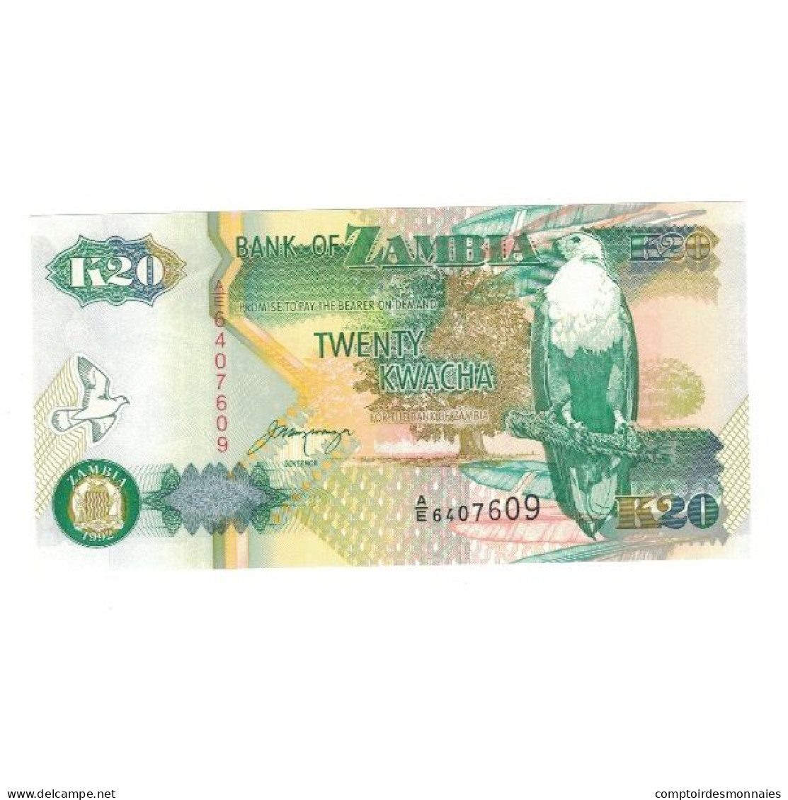 Billet, Zambie, 20 Kwacha, 1992, KM:36b, NEUF - Zambie