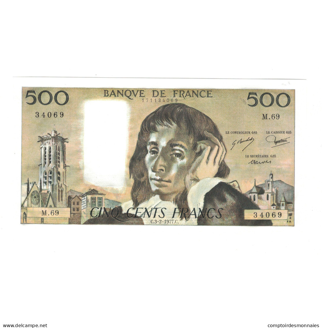 France, 500 Francs, Pascal, 1977, 1977-02-03, NEUF, Fayette:71.16, KM:156d - 500 F 1968-1993 ''Pascal''