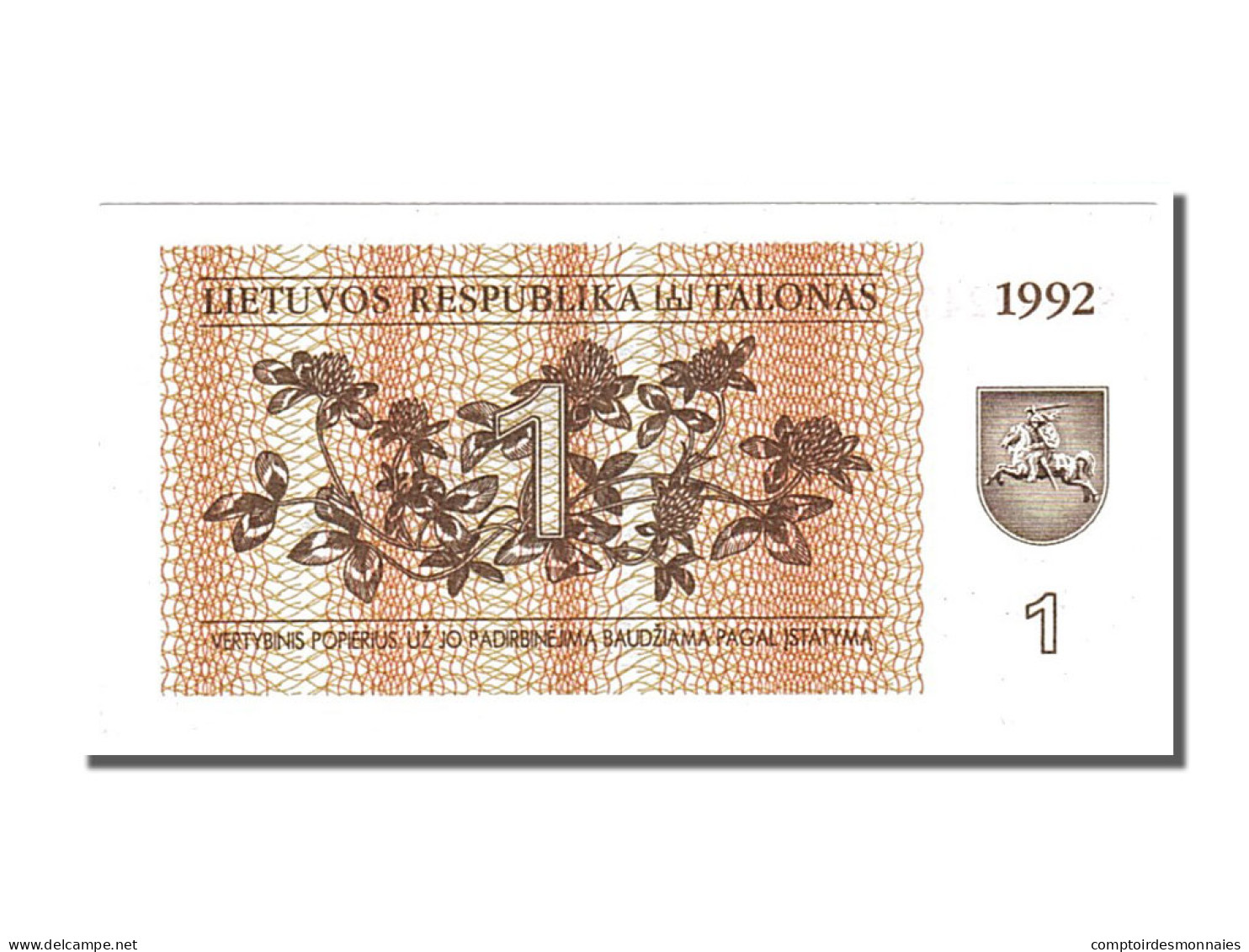 Billet, Lithuania, 1 (Talonas), 1992, NEUF - Lituanie