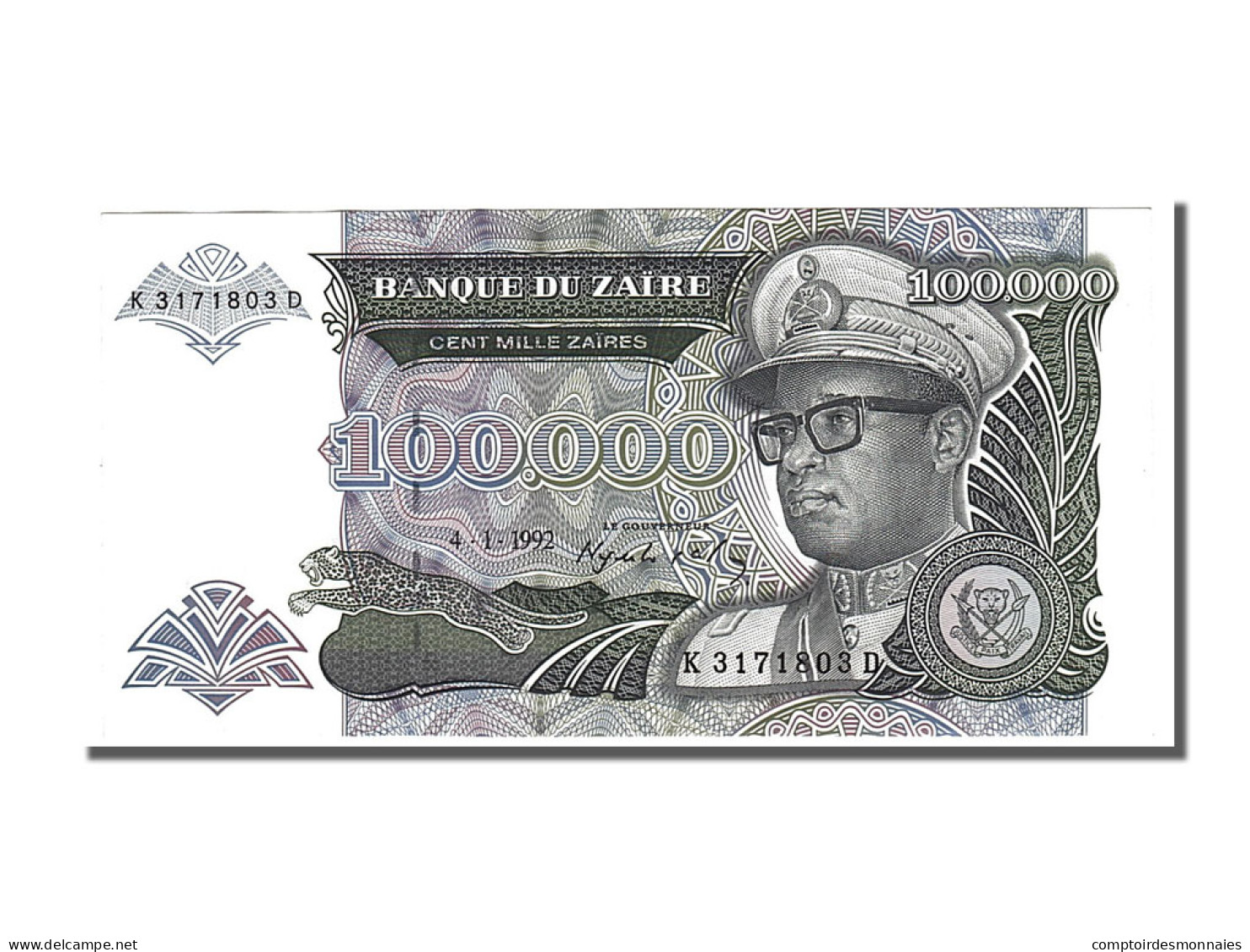 Billet, Zaïre, 100,000 Zaïres, 1992, 1992-01-04, NEUF - Zaire