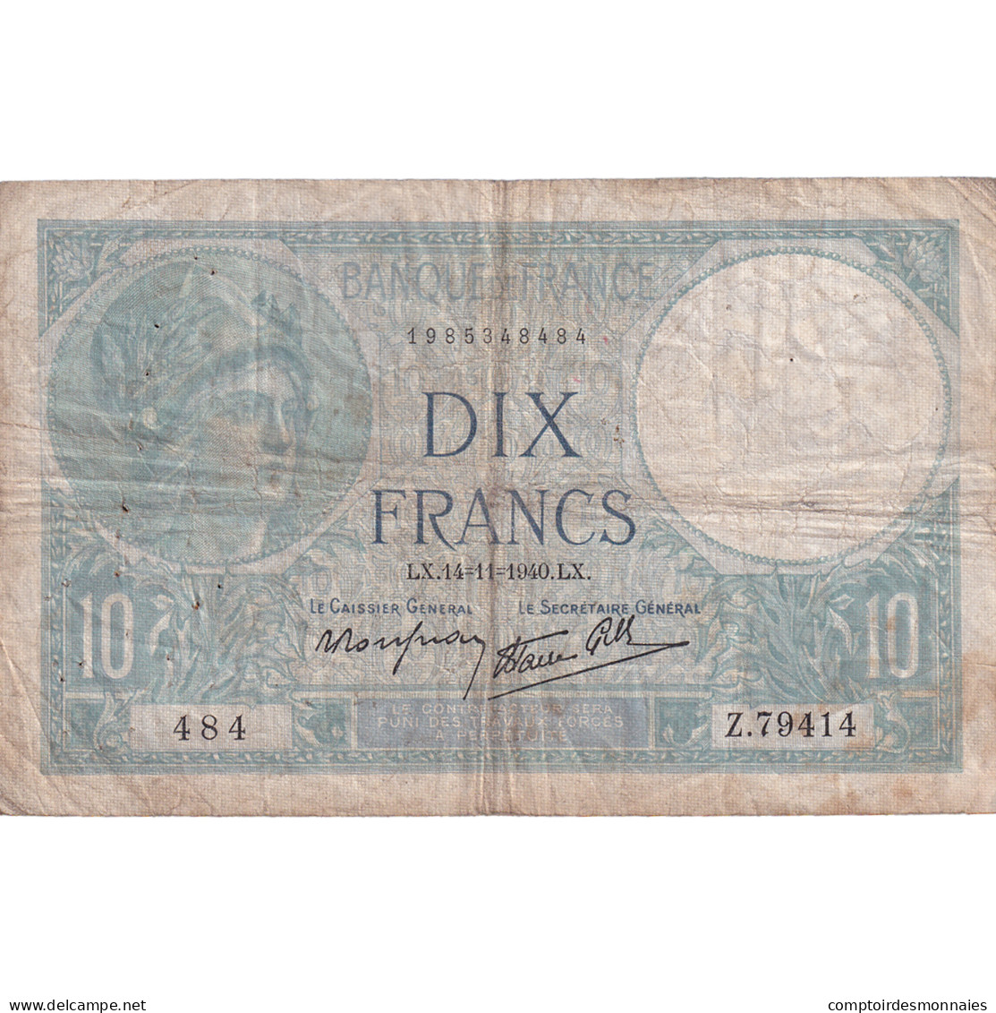 France, 10 Francs, Minerve, 1939, Z.79414, TB, Fayette:7.20, KM:84 - 10 F 1916-1942 ''Minerve''