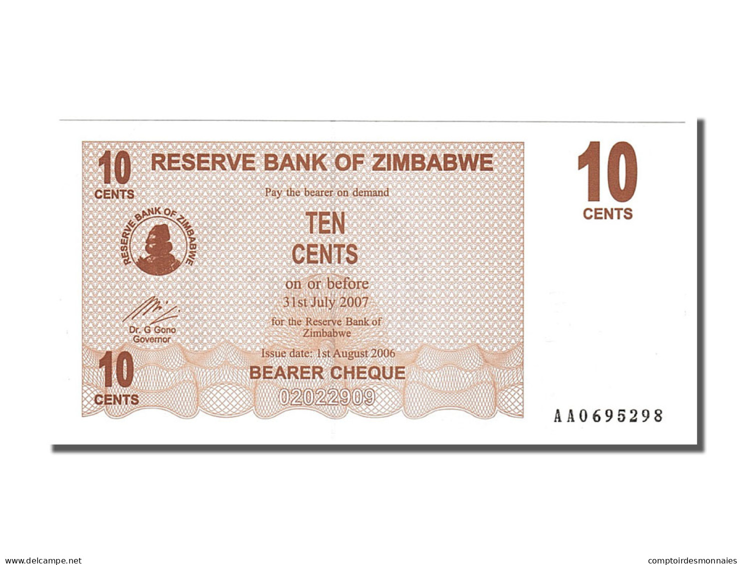 Billet, Zimbabwe, 10 Cents, 2006, 2006-08-01, NEUF - Zimbabwe