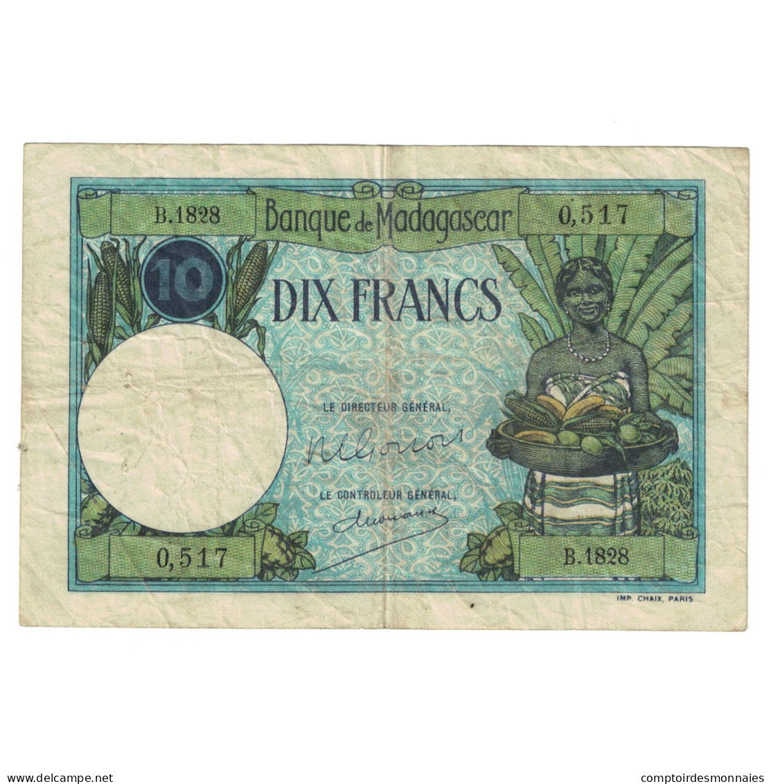 Billet, Madagascar, 10 Francs, 1937-1947, KM:36, TB - Madagaskar