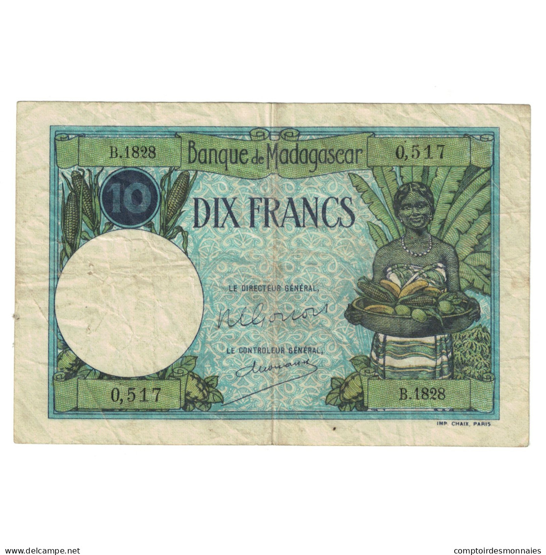 Billet, Madagascar, 10 Francs, 1937-1947, KM:36, TB - Madagascar