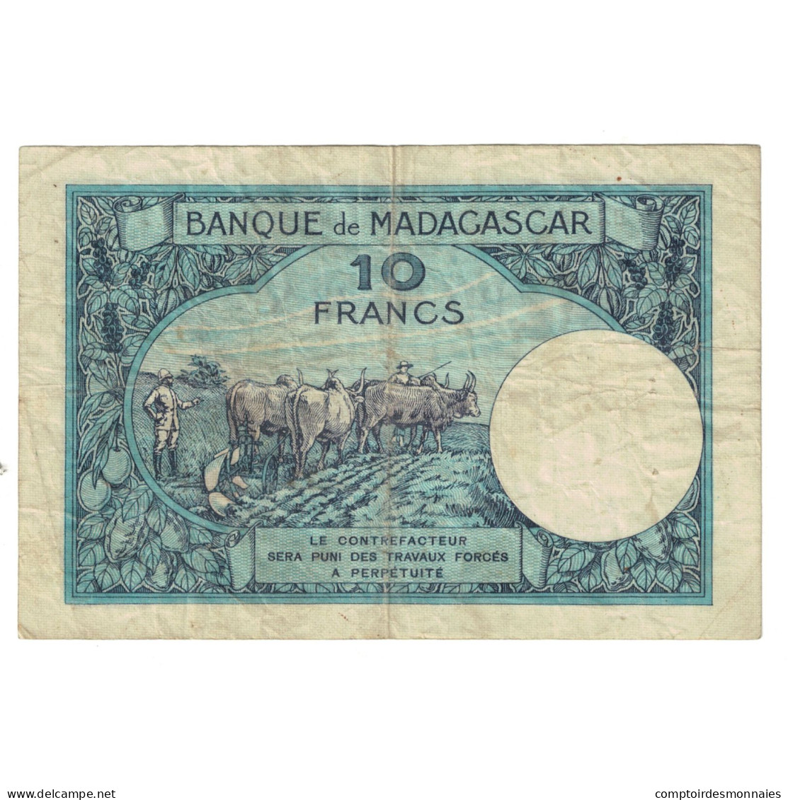 Billet, Madagascar, 10 Francs, 1937-1947, KM:36, TB - Madagaskar