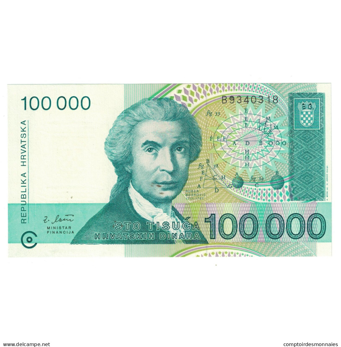 Billet, Croatie, 100,000 Dinara, 1993, KM:27A, NEUF - Croatie