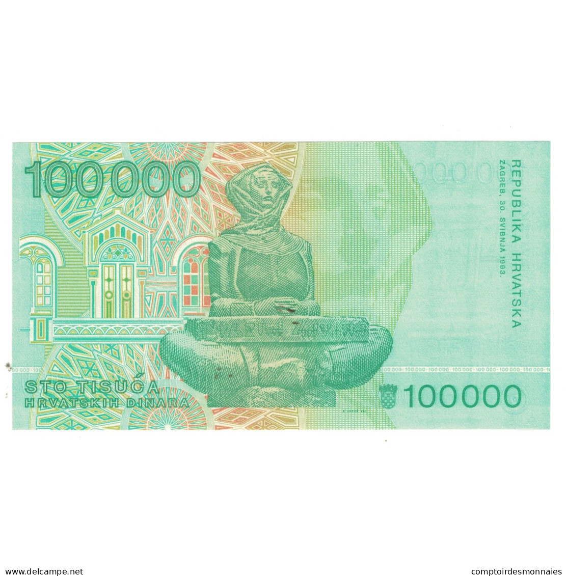 Billet, Croatie, 100,000 Dinara, 1993, KM:27A, NEUF - Croacia