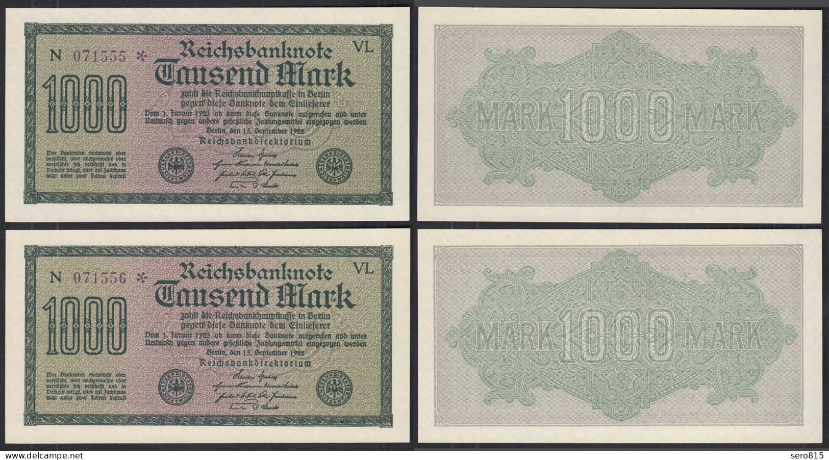 Ros 75k 1000 Mark 1922 2 Stück Im Paar FZ: VL BZ: N Starnoten AUNC    (30258 - Autres & Non Classés