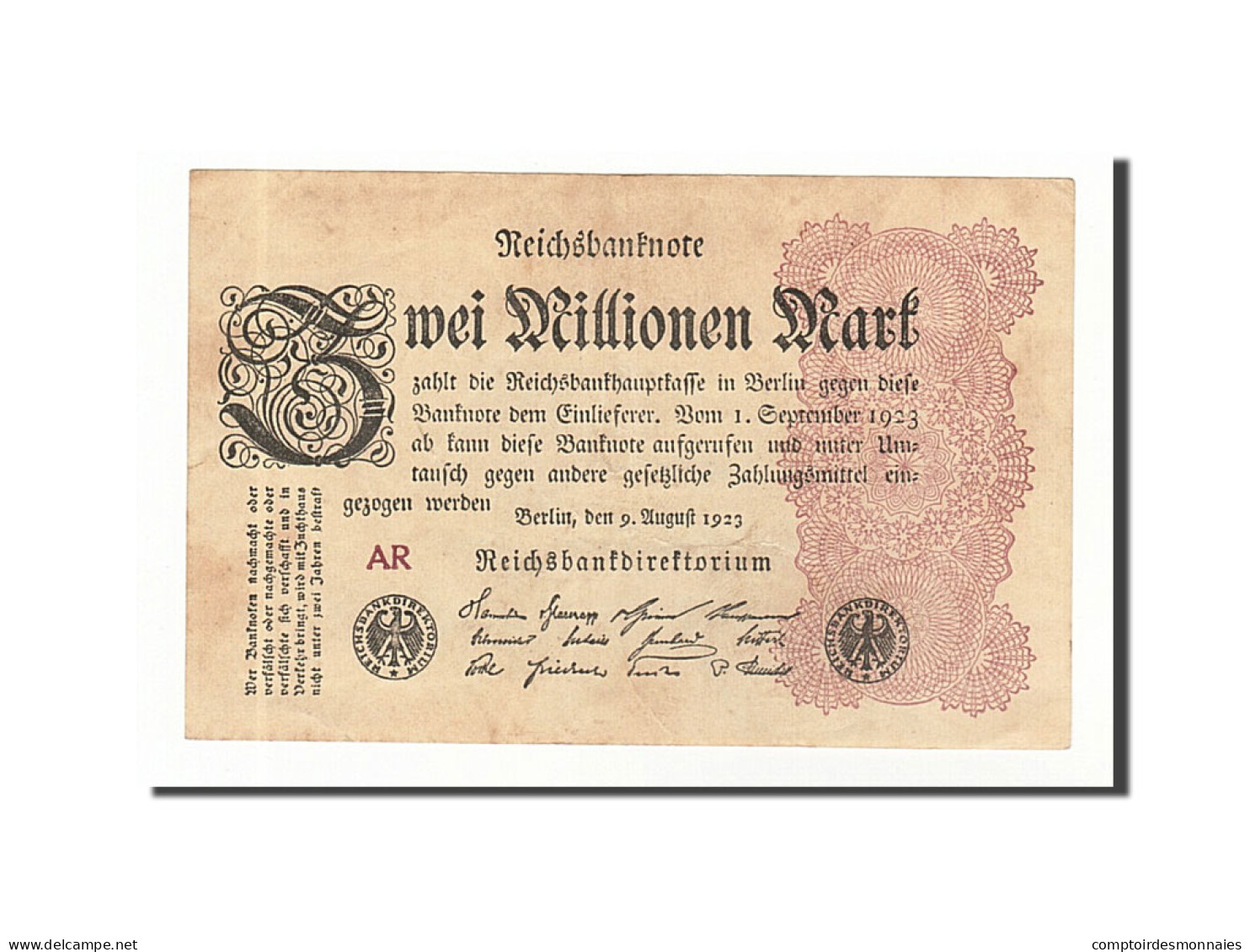 Billet, Allemagne, 2 Millionen Mark, 1923, 1923-08-09, SUP - 2 Miljoen Mark