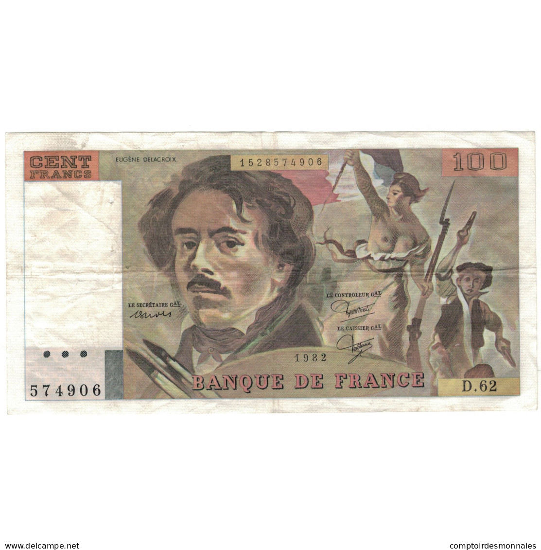 France, 100 Francs, Delacroix, 1982, TTB, Fayette:69.6, KM:154b - 100 F 1978-1995 ''Delacroix''