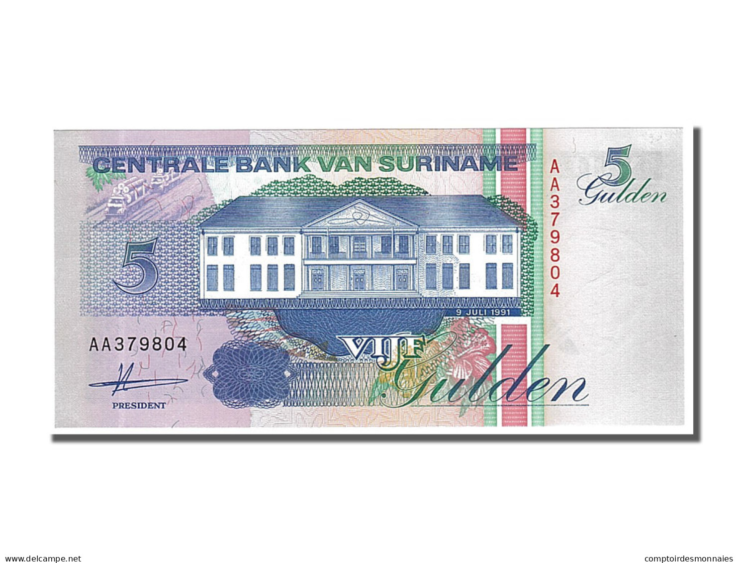 Billet, Suriname, 5 Gulden, 1991, 1991-07-09, NEUF - Suriname