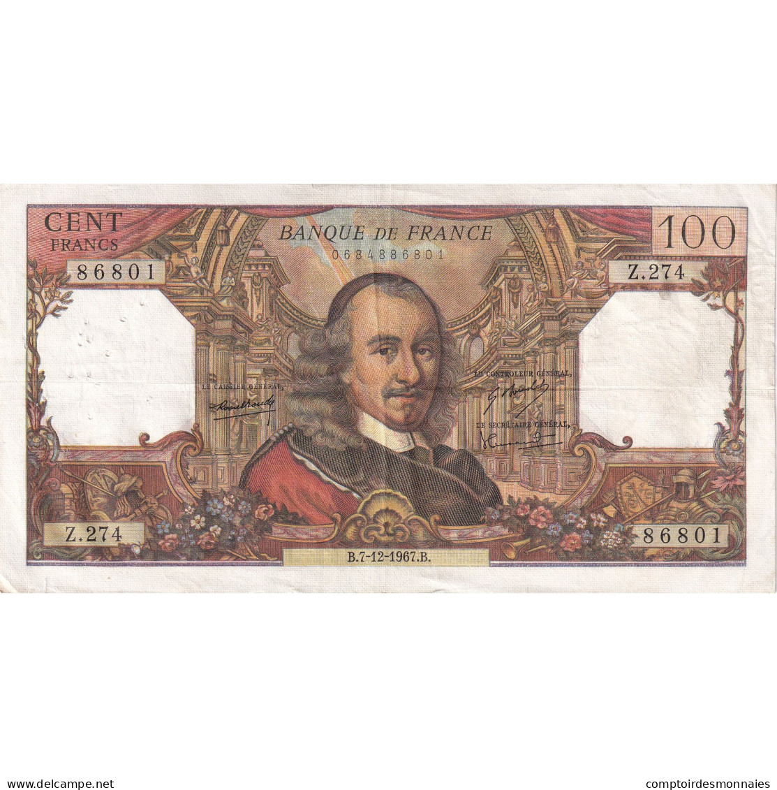 France, 100 Francs, Corneille, 1967, Z.274, TTB, Fayette:65.19, KM:149c - 100 F 1964-1979 ''Corneille''