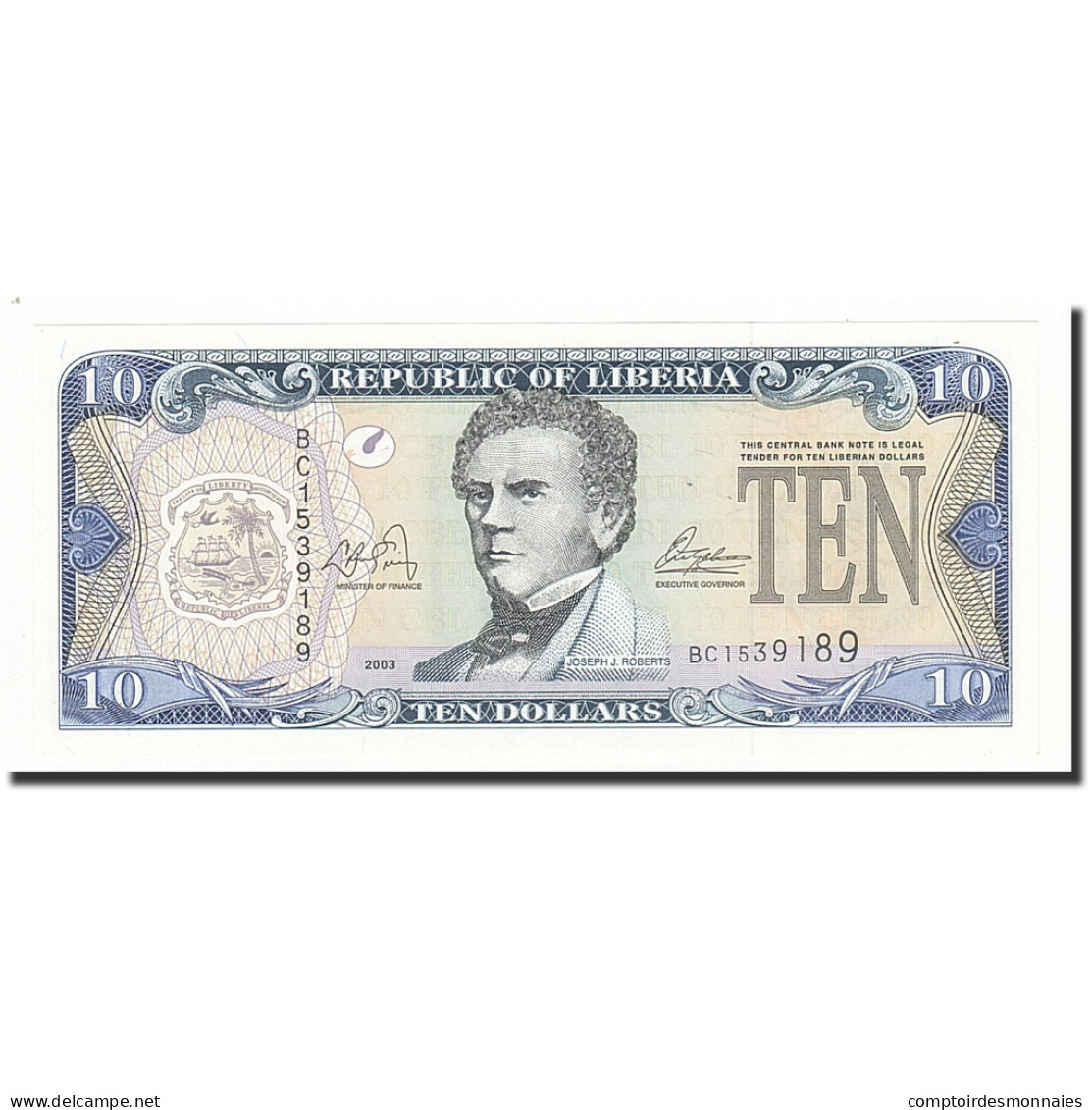 Billet, Liberia, 10 Dollars, 2003, KM:27A, NEUF - Liberia