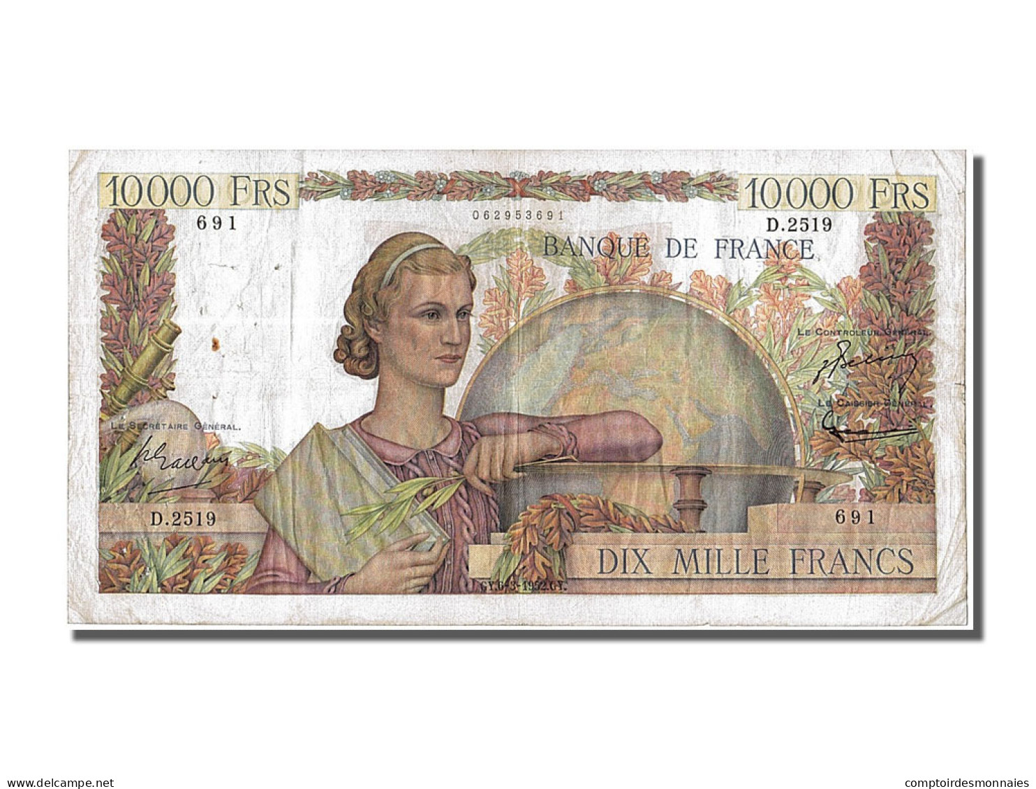 Billet, France, 10,000 Francs, 10 000 F 1945-1956 ''Génie Français'', 1952 - 10 000 F 1945-1956 ''Génie Français''