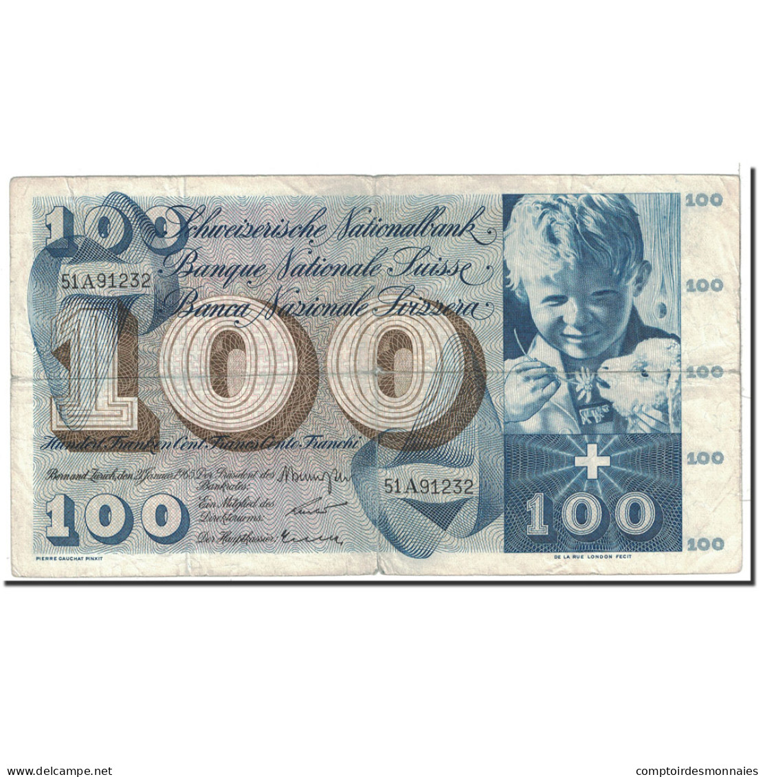 Billet, Suisse, 100 Franken, 1965, 1965-01-21, KM:49g, TTB - Schweiz