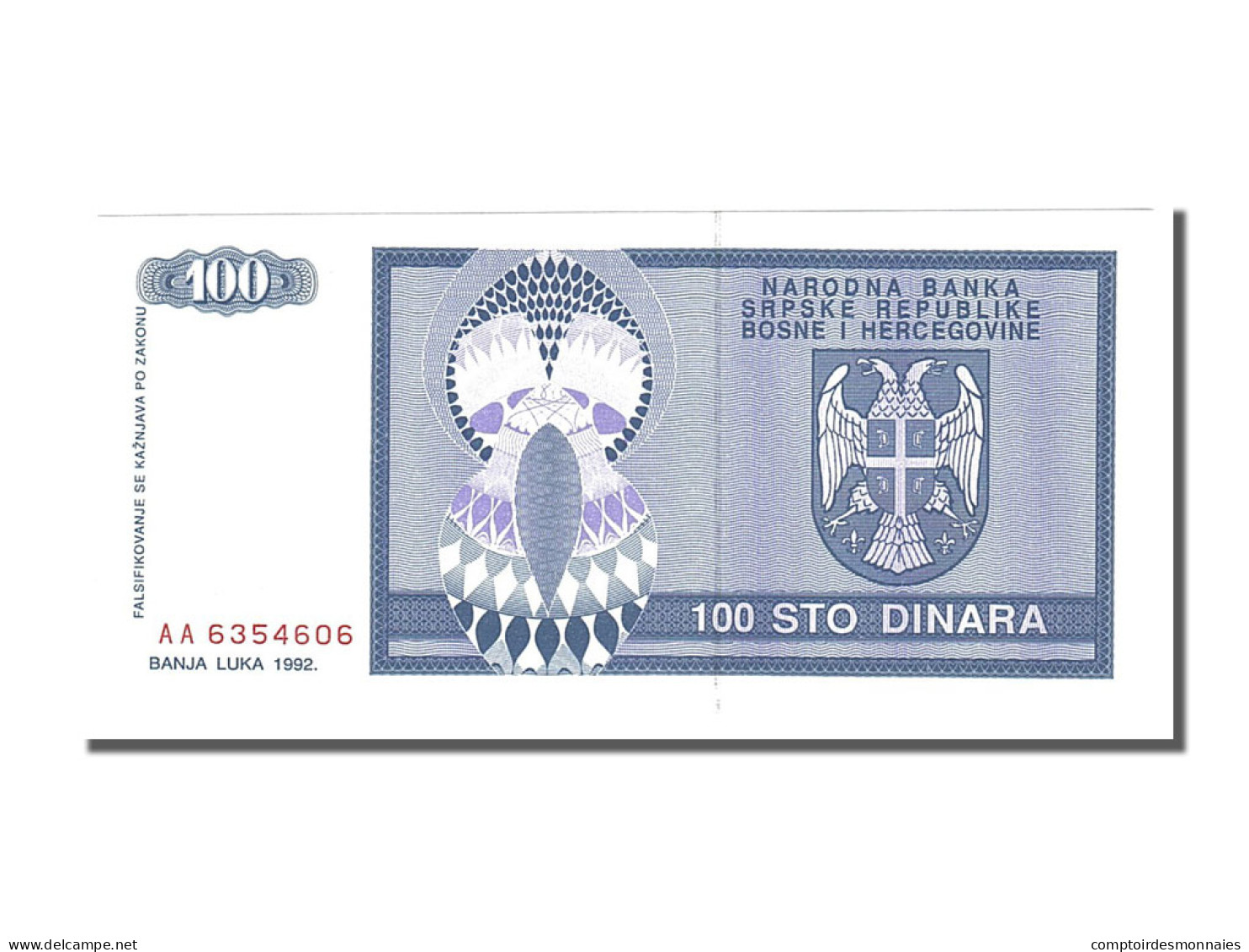 Billet, Bosnia - Herzegovina, 100 Dinara, 1992, NEUF - Bosnie-Herzegovine