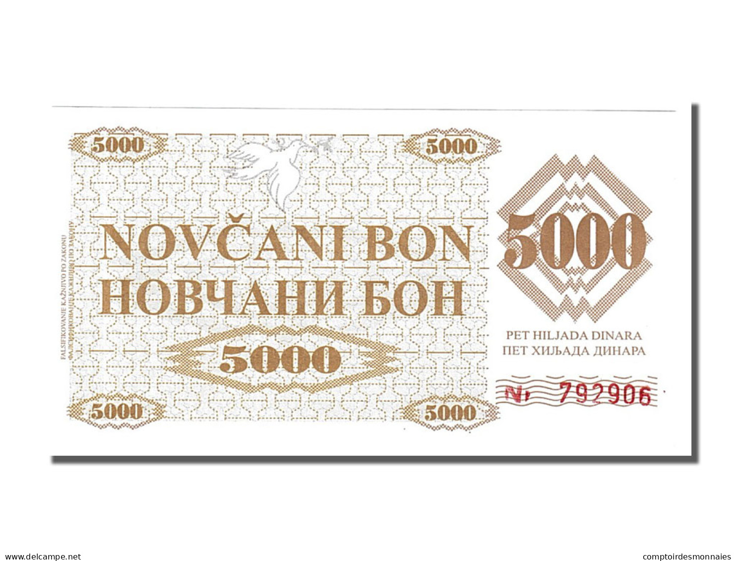 Billet, Bosnia - Herzegovina, 5000 Dinara, 1992, NEUF - Bosnië En Herzegovina