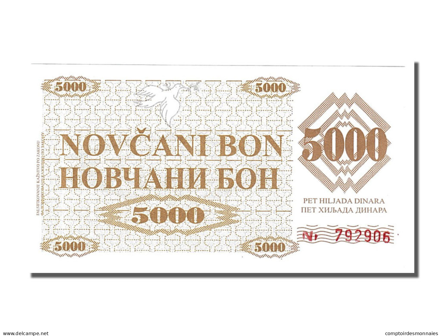 Billet, Bosnia - Herzegovina, 5000 Dinara, 1992, NEUF - Bosnia Erzegovina