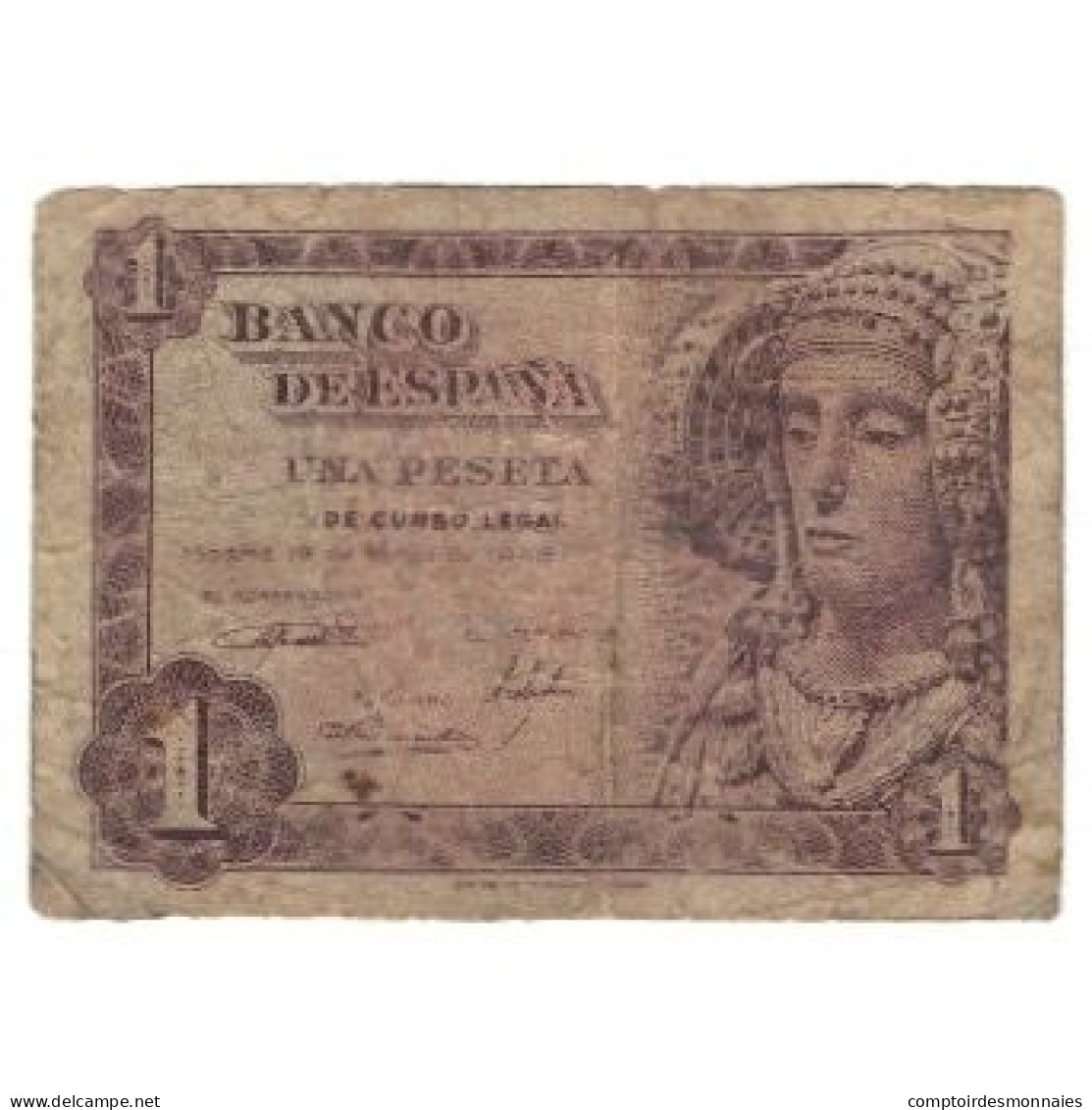 Billet, Espagne, 1 Peseta, 1948, 1948-06-19, KM:135a, AB - 1-2 Peseten