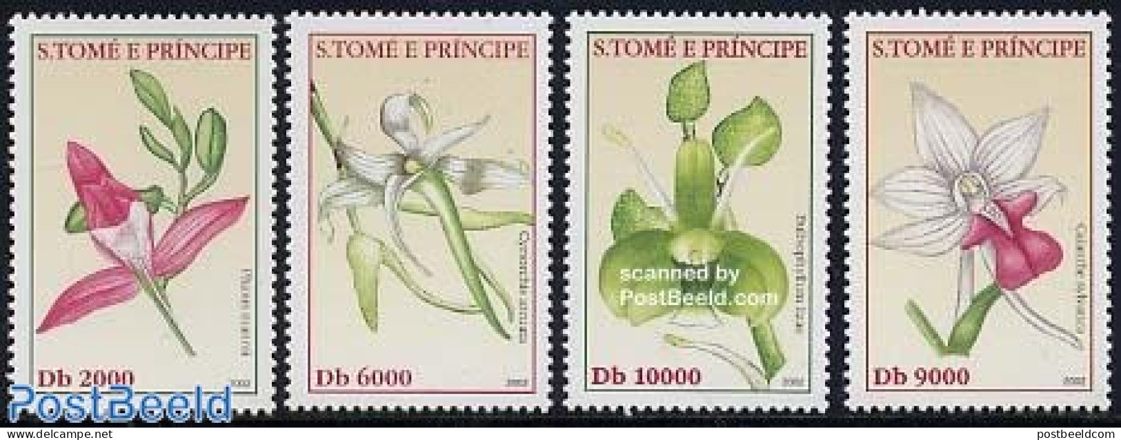 Sao Tome/Principe 2002 Orchids 4v, Mint NH, Nature - Flowers & Plants - Orchids - Sao Tomé Y Príncipe