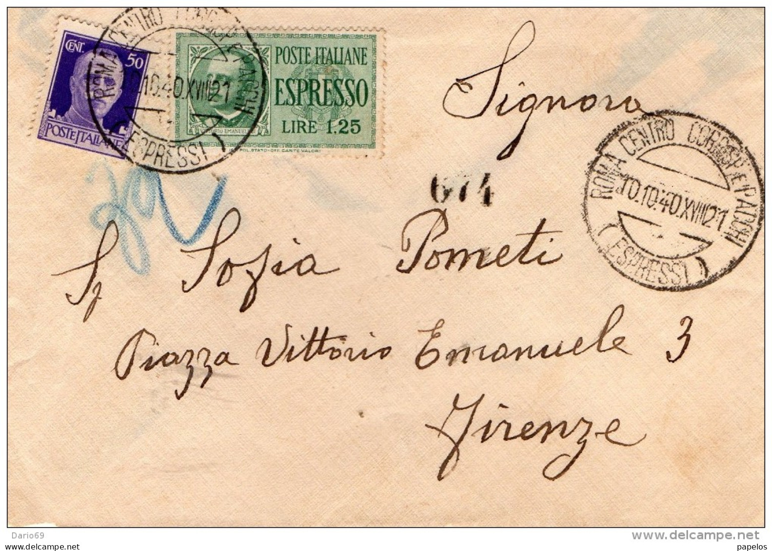 1940  LETTERA ESPRESSO CON ANNULLO ROMA - Express Mail