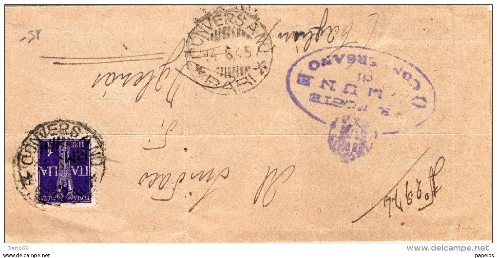 1945 LETTERA CON ANNULLO CONVERSANO BARI - Airmail