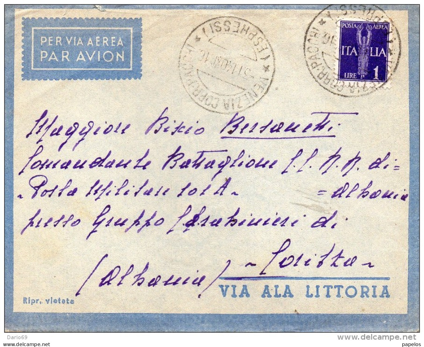 1940  LETTERA AEREA CON ANNULLO VENEZIA - Airmail