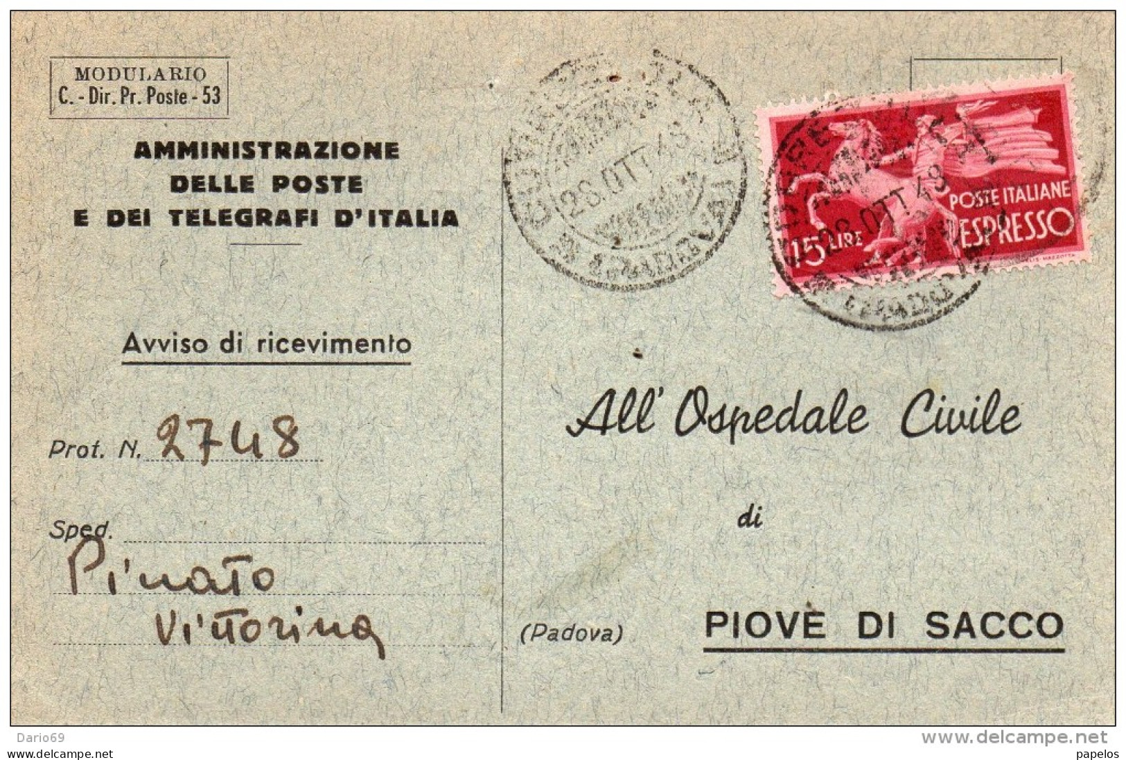 1948 CARTOLINA ESPRESSO - Express-post/pneumatisch