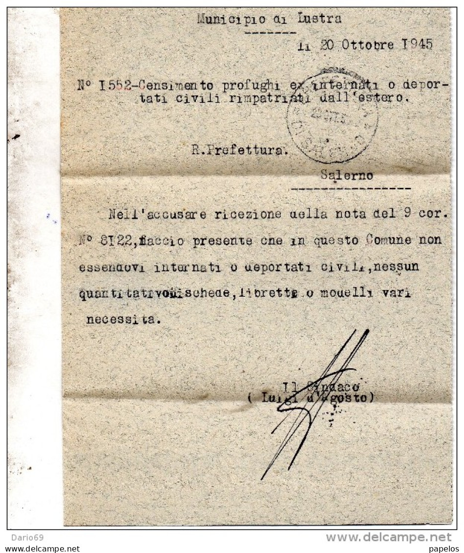 1945  LETTERA AEREA CON ANNULLO LUSTRA SALERNO - Poste Aérienne