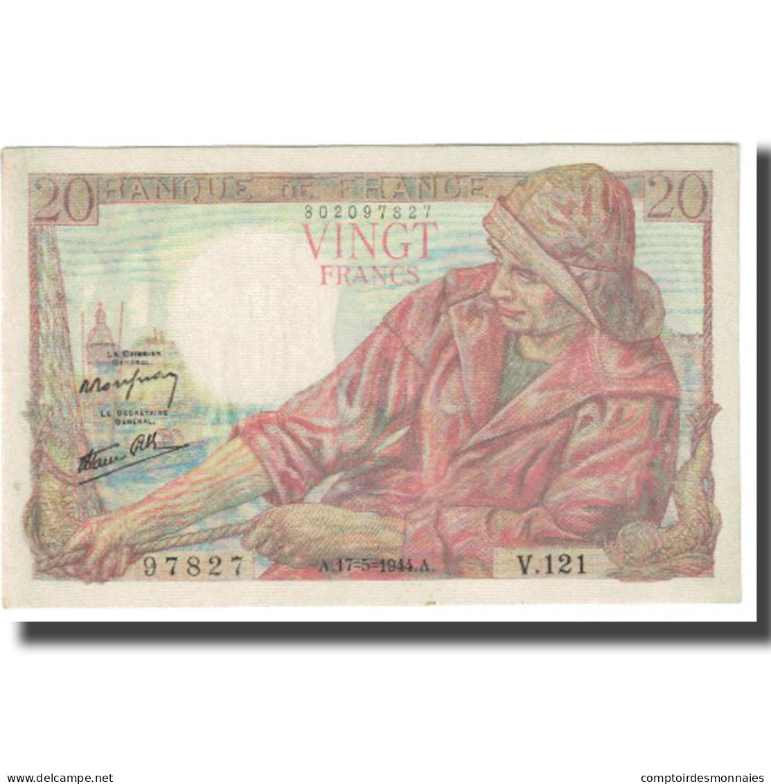 France, 20 Francs, Pêcheur, 1944, P. Rousseau And R. Favre-Gilly, 1944-05-17 - 20 F 1942-1950 ''Pêcheur''