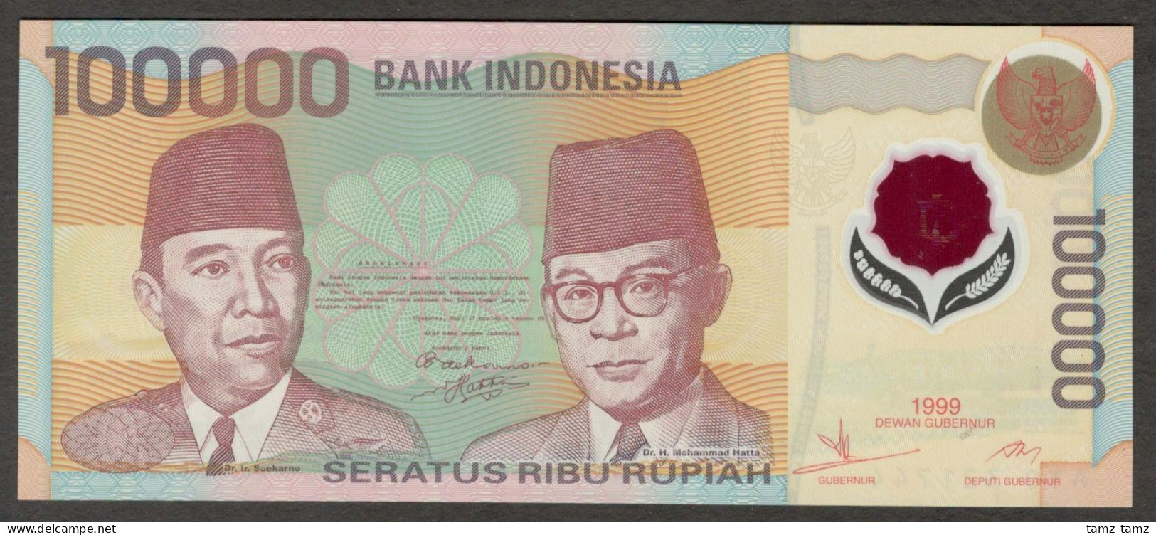 Indonesia 100,000 100000 Rupiah Polymer Soekarno & Hatta P-140 1999 UNC - Indonesia