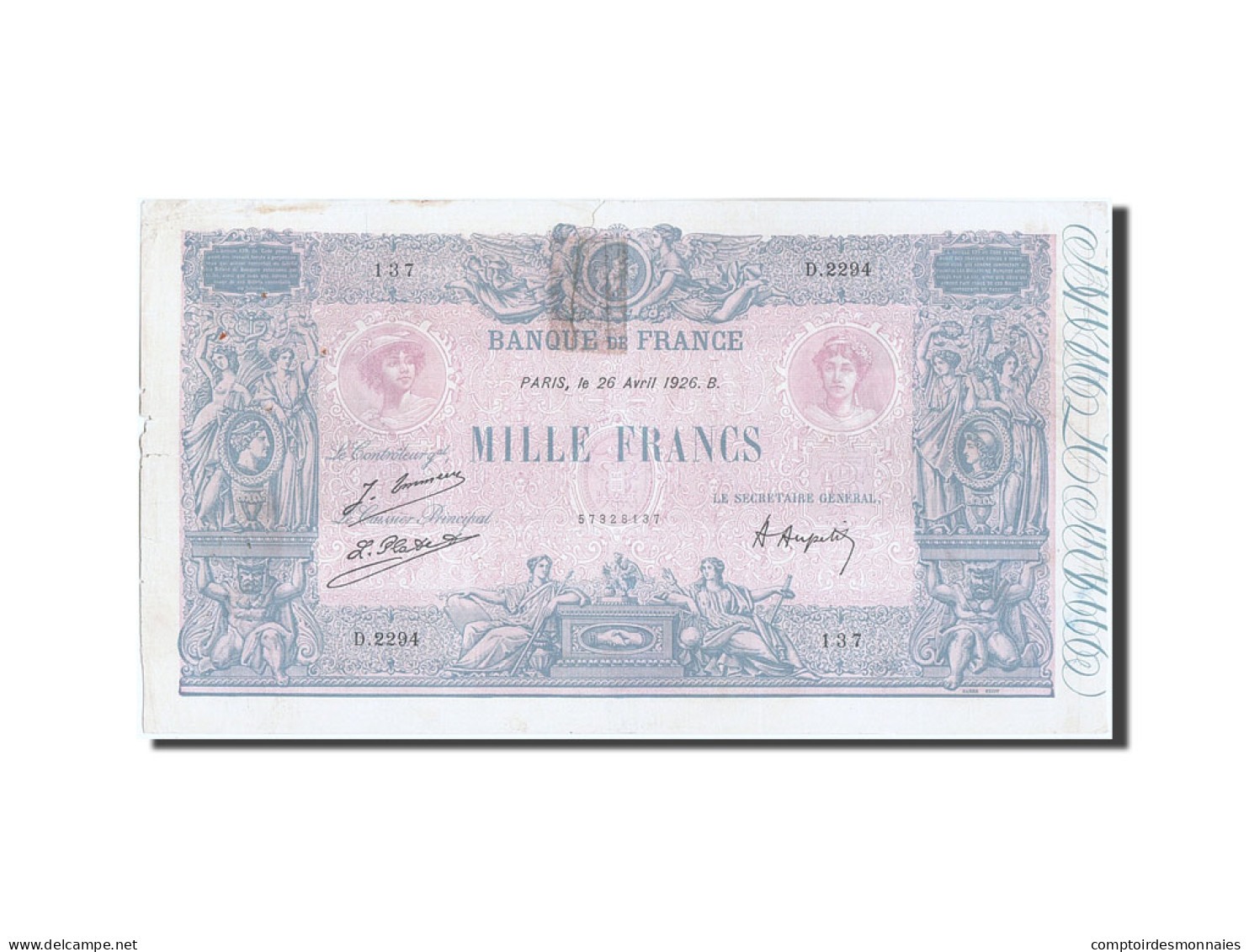 Billet, France, 1000 Francs, 1 000 F 1889-1926 ''Bleu Et Rose'', 1926 - 1 000 F 1889-1926 ''Bleu Et Rose''