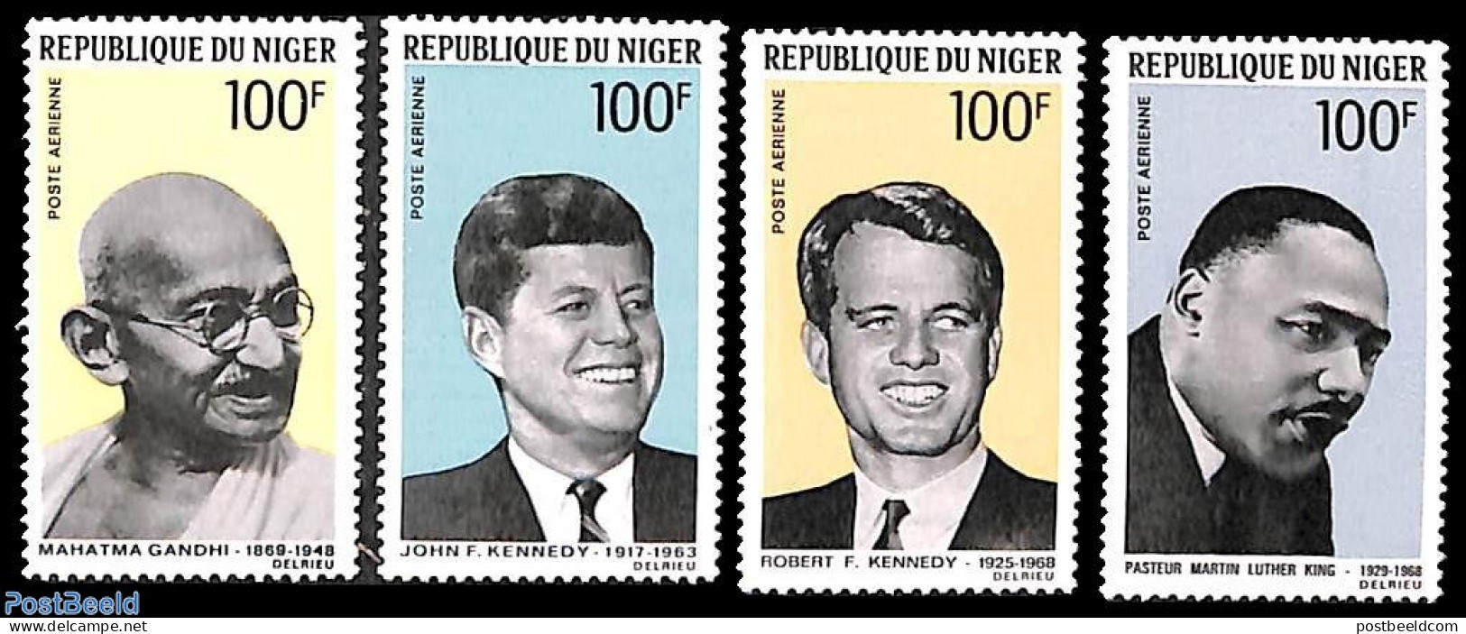 Niger 1968 Politicians 4v, Mint NH, History - American Presidents - Gandhi - Nobel Prize Winners - Mahatma Gandhi