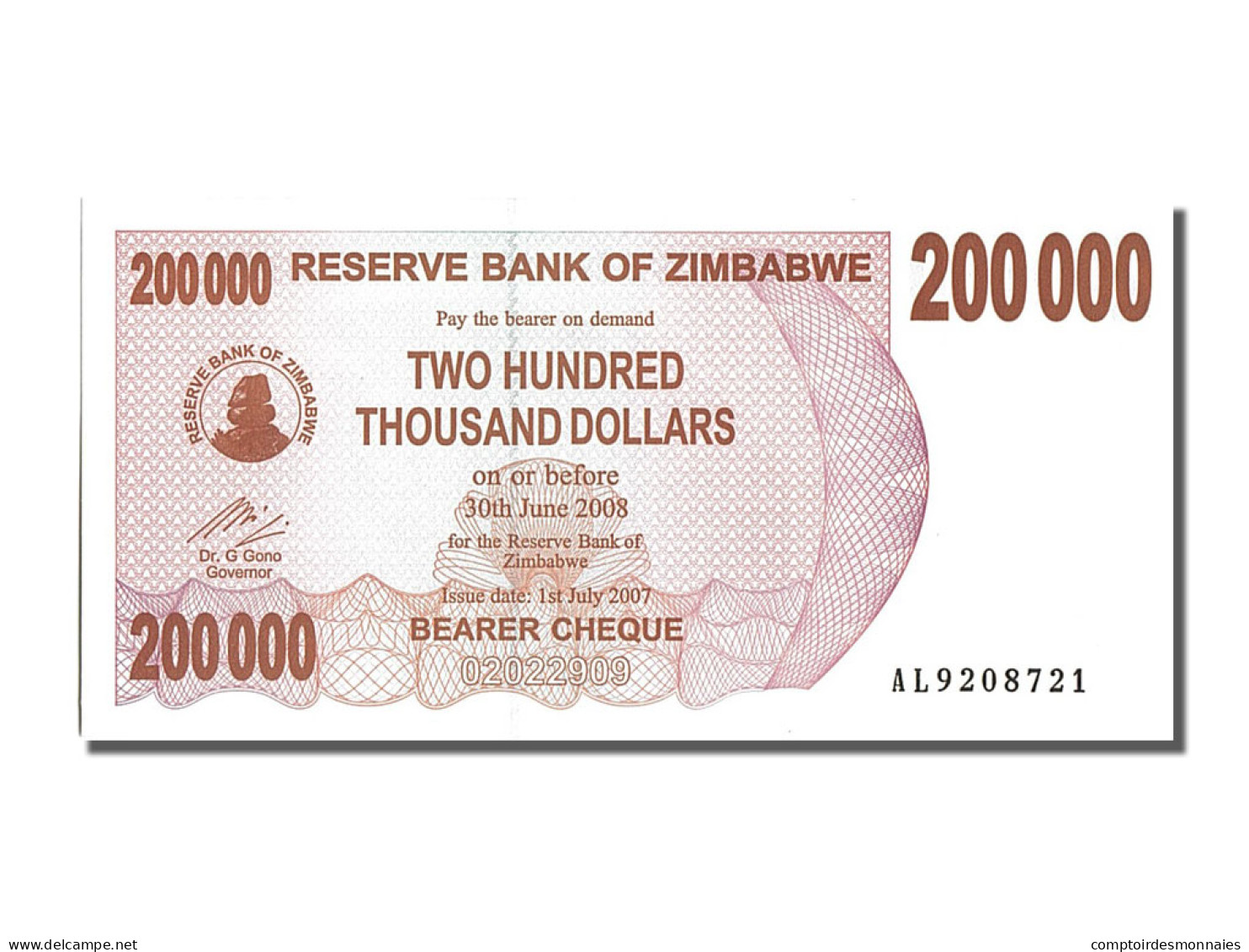 Billet, Zimbabwe, 200,000 Dollars, 2007, 2007-07-01, NEUF - Zimbabwe