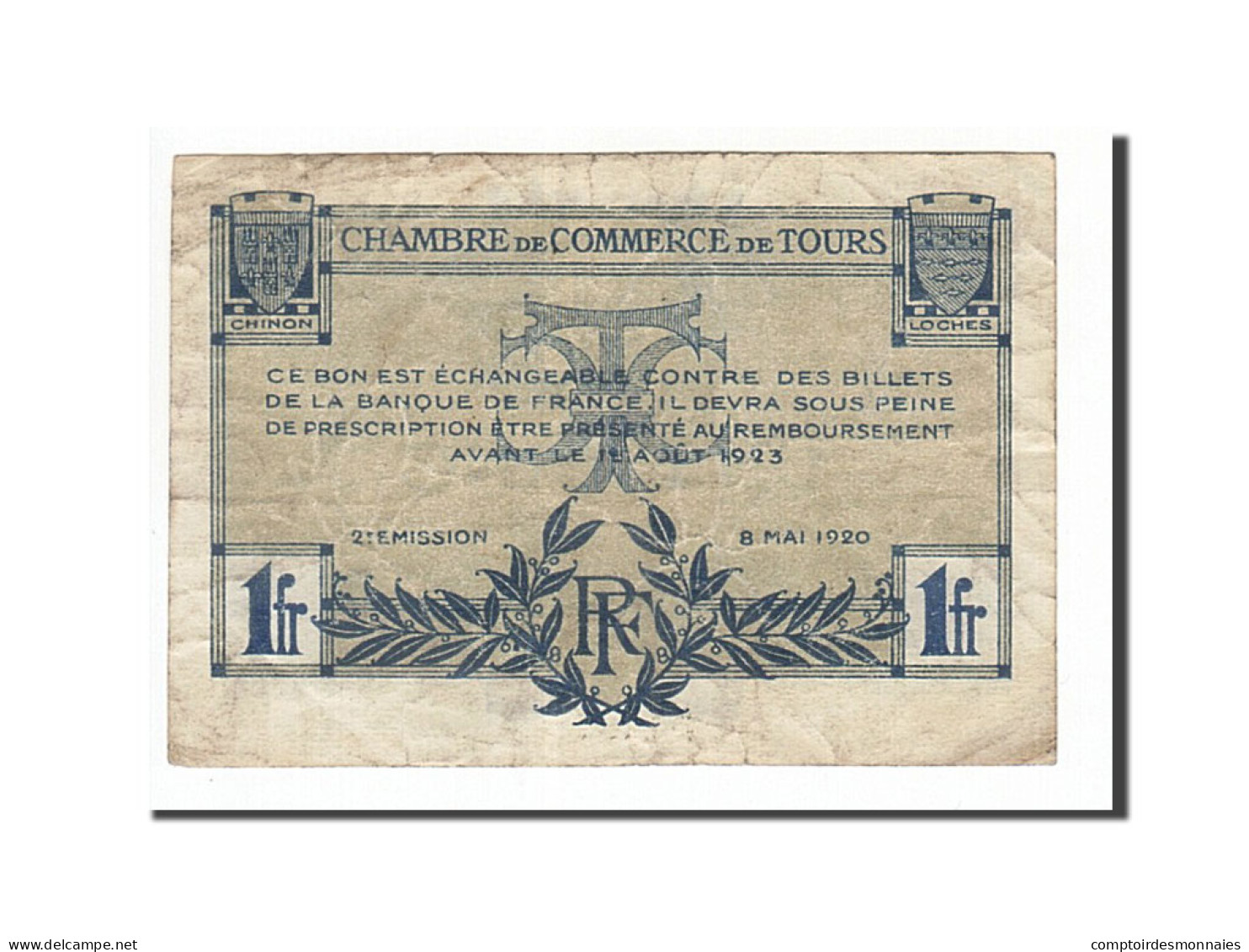 Billet, France, Tours, 1 Franc, 1920, TB+, Pirot:123-4 - Chambre De Commerce