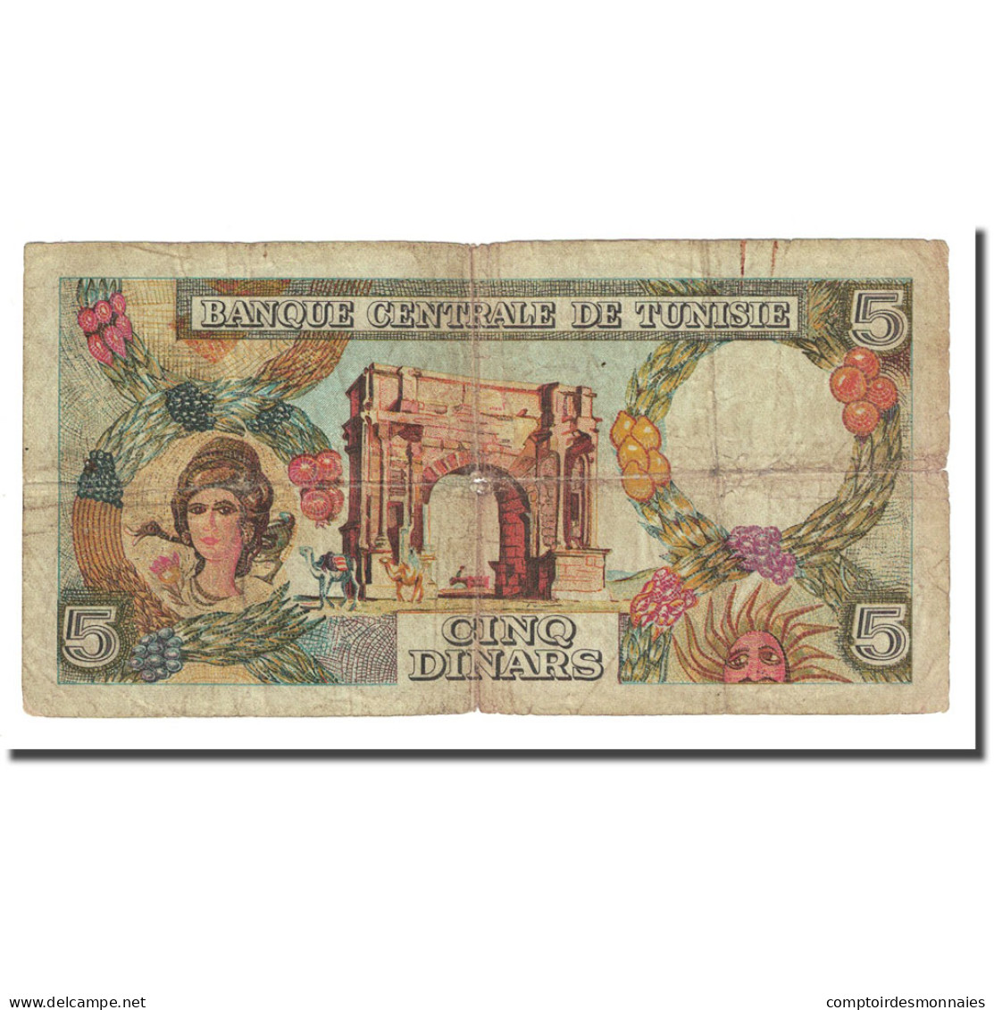 Billet, Tunisie, 5 Dinars, 1965-06-01, KM:64a, B+ - Tunisie