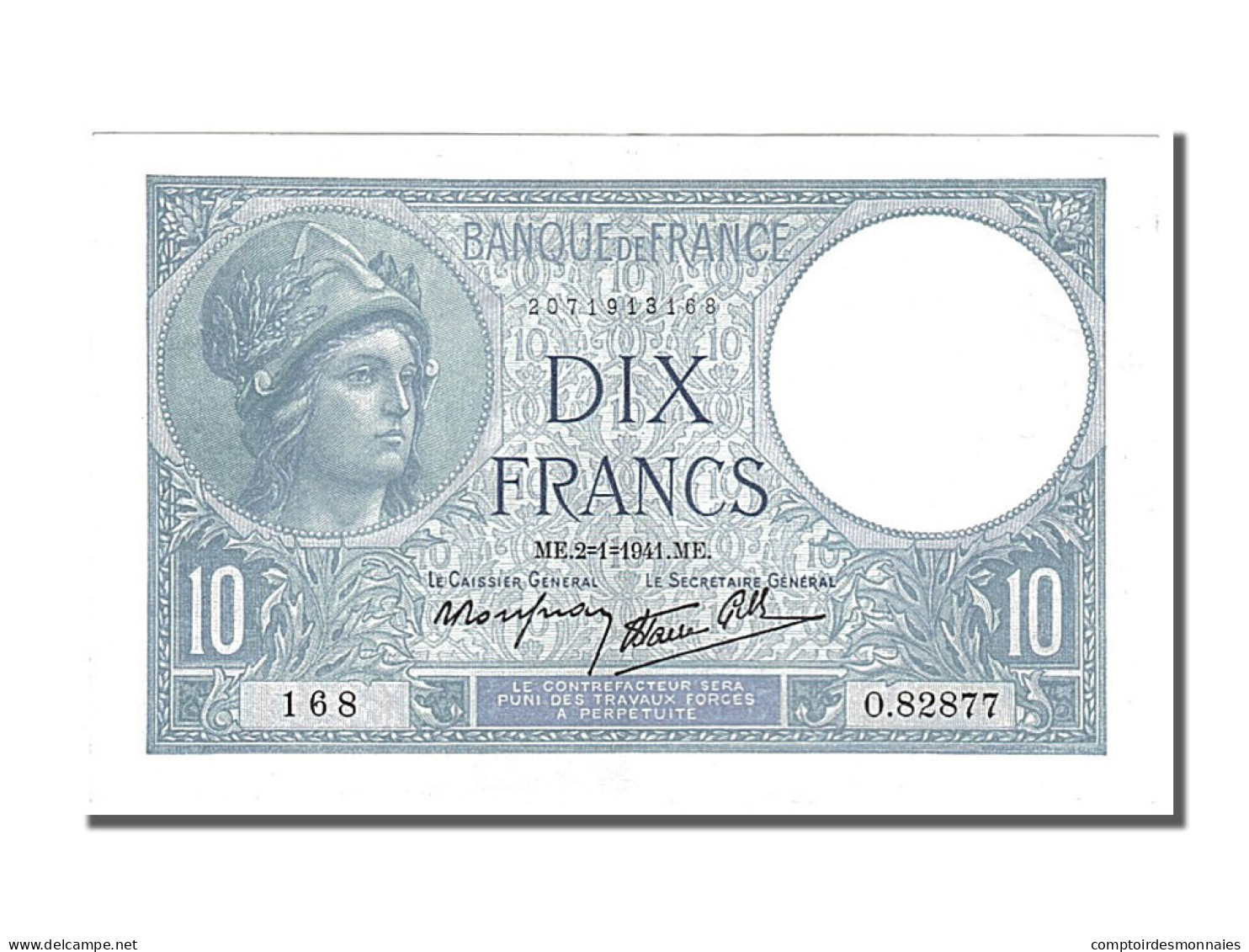 Billet, France, 10 Francs, 10 F 1916-1942 ''Minerve'', 1941, 1941-01-02, SUP+ - 10 F 1916-1942 ''Minerve''