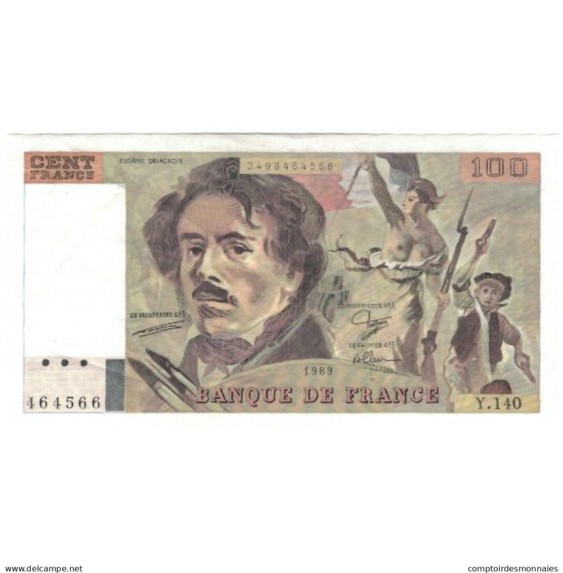 France, 100 Francs, 1989, SUP, Fayette:69.13b, KM:154d - 100 F 1978-1995 ''Delacroix''