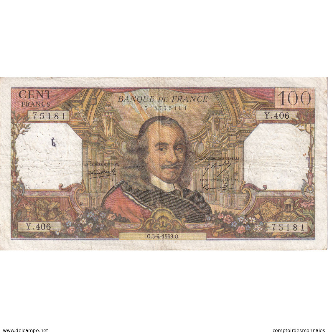 France, 100 Francs, Corneille, 1968, Y.406, TTB, Fayette:65.26, KM:149c - 100 F 1964-1979 ''Corneille''