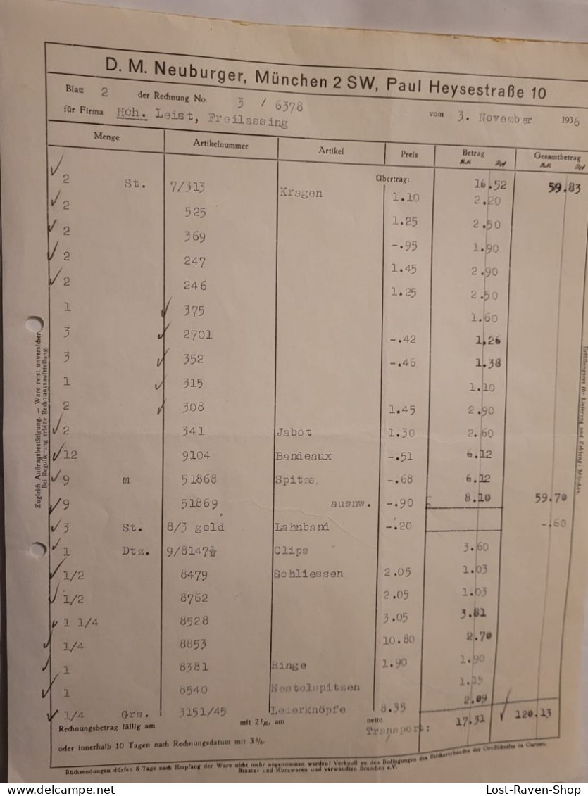 Rechnung - Neuburger - München 1936 - 1900 – 1949