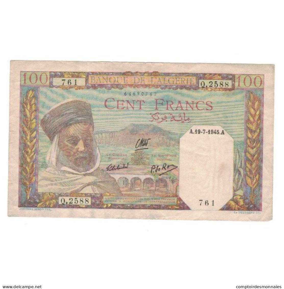 Billet, Algérie, 100 Francs, 1945, 1945-07-19, KM:88, TTB - Algeria