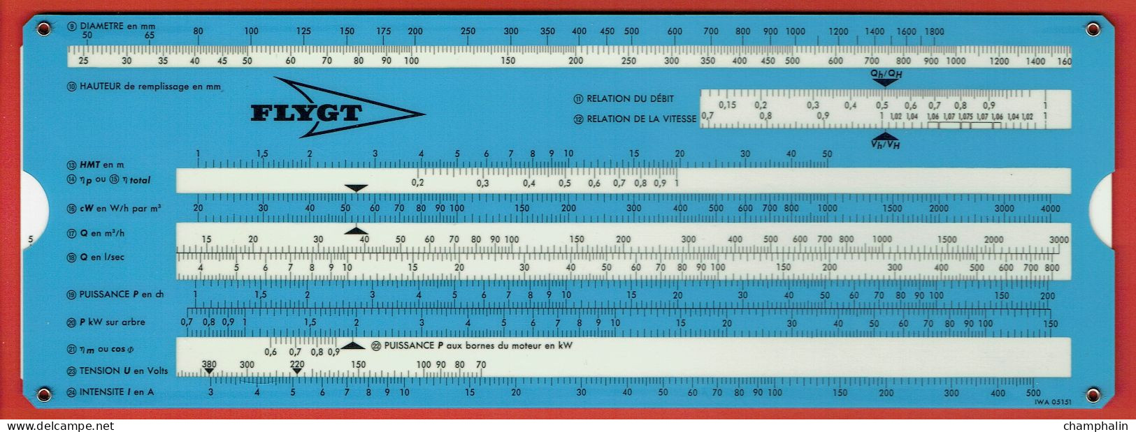 Abaque Flygt - Réglette Pour Calcul Des Pertes De Charges - Avec Pochette Et Mode D'emploi - Années 70 - Altri & Non Classificati