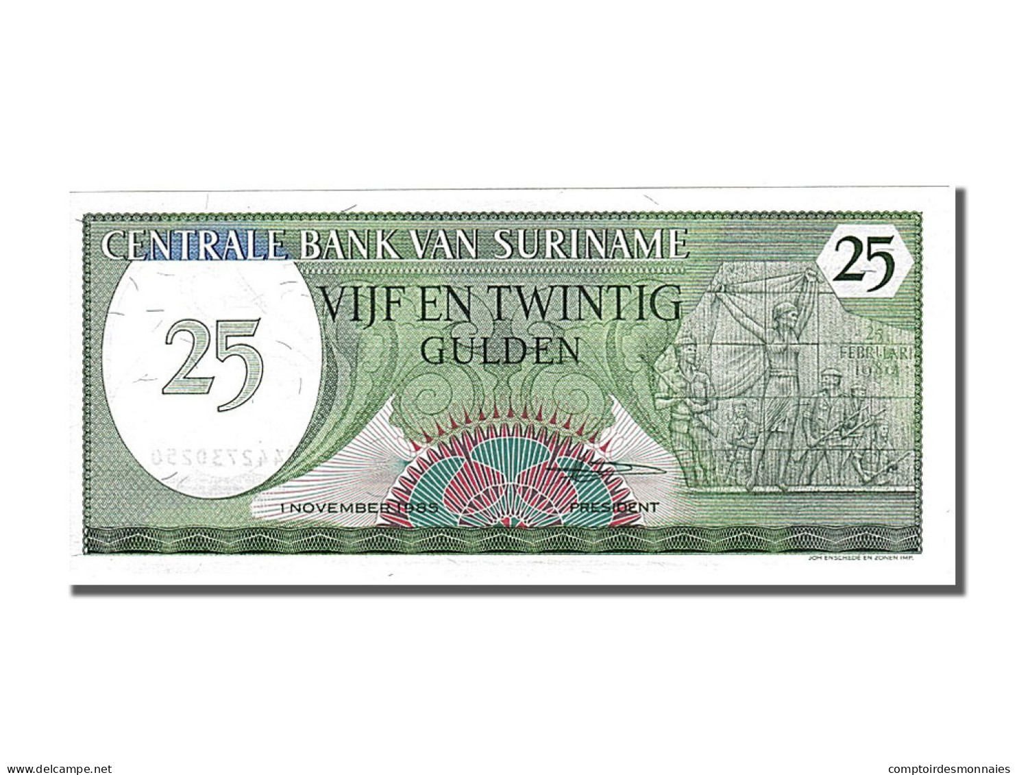 Billet, Suriname, 25 Gulden, 1985, 1985-11-01, KM:127b, NEUF - Surinam