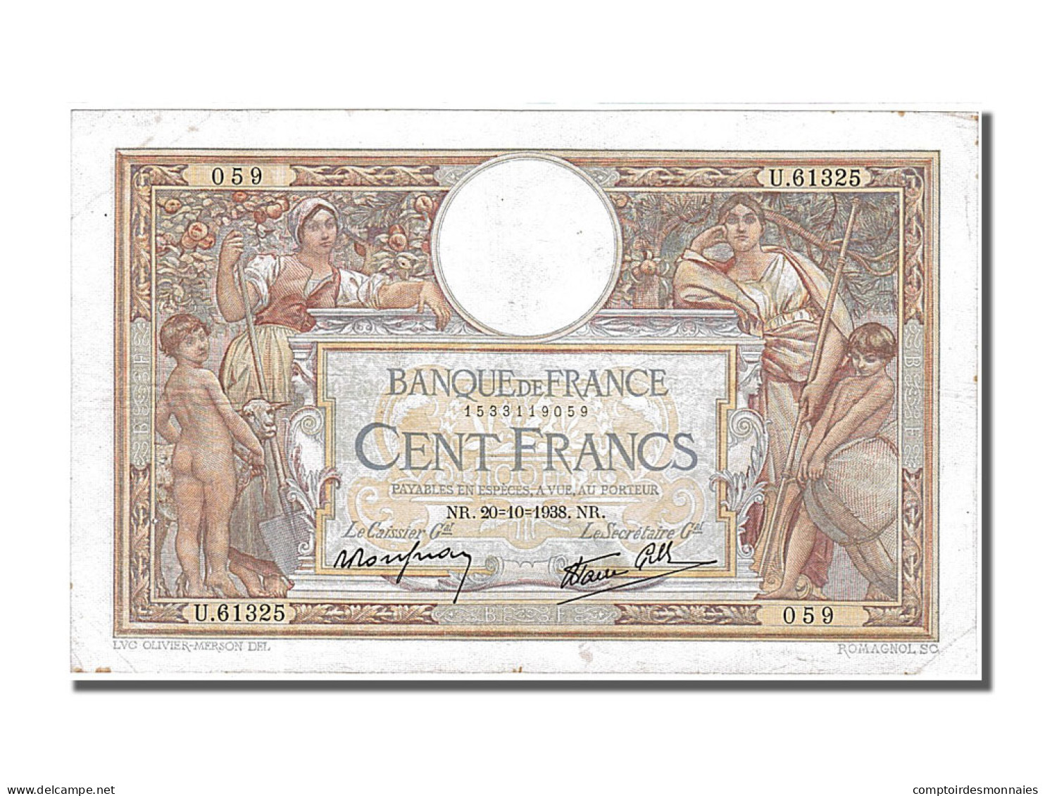 Billet, France, 100 Francs, 100 F 1908-1939 ''Luc Olivier Merson'', 1938 - 100 F 1908-1939 ''Luc Olivier Merson''